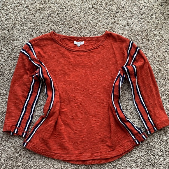 MADEWELL Style B6076 Rust Burnt Orange Boxy Fit Pullover Top Stripped Sides SZXS - Picture 4 of 11
